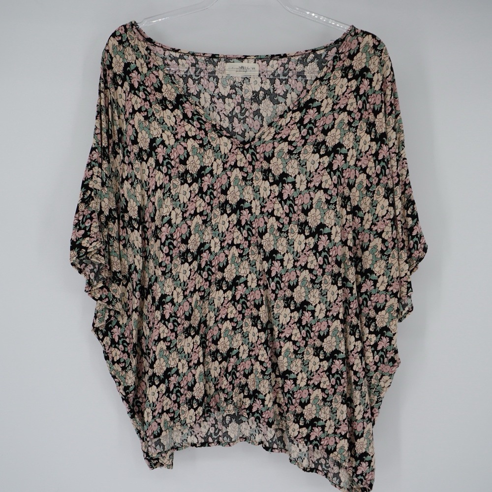 Natural Life Easy V-Neck Top Floral Dolman Sleeve Relaxed Shirt XL Boho Cottage